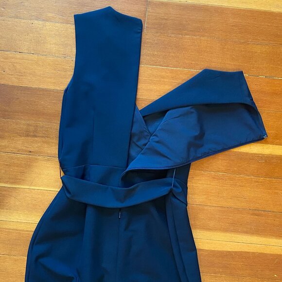 Navy Blue Crop-length Belted Wide Leg Jumpsuit - Picture 6 of 8